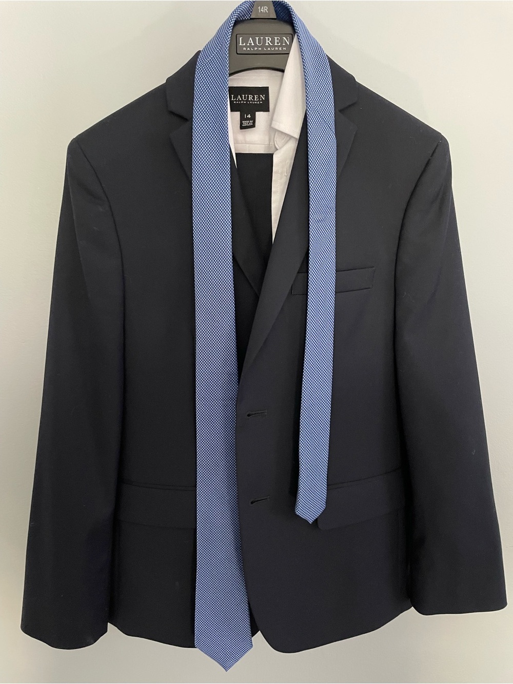 Lauren Ralph Lauren Boys Navy Complete Suit with Light Blue Tie 14